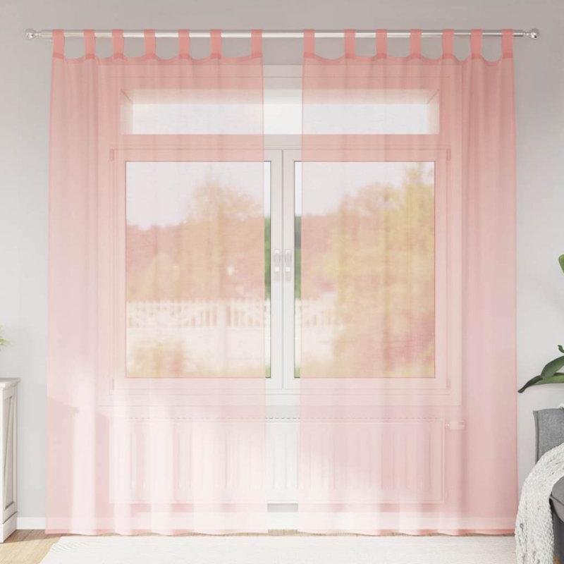 Voile Curtains With Tab Top 2 Pcs, 140cm Width x 225cm Drop, Pink
