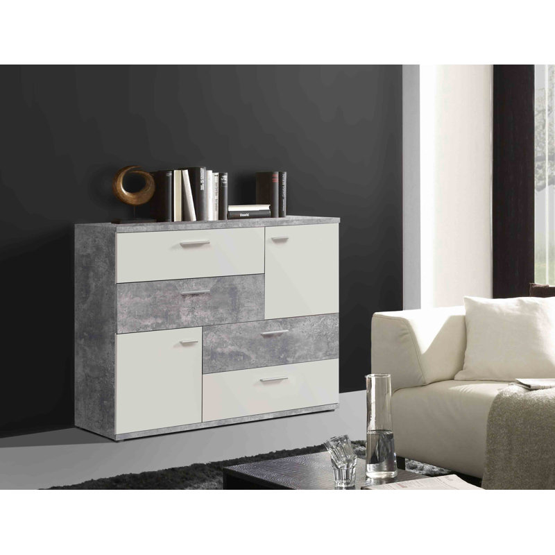 Commode combinée 4 tiroirs l 49,17 po Bair, Gris / blanc