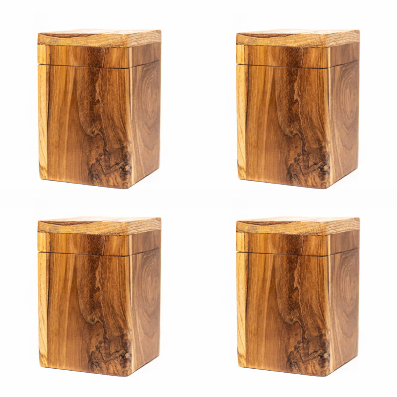 Wood Jar - Set of 4, 5.9" H x 3.93" W x 3.93" D