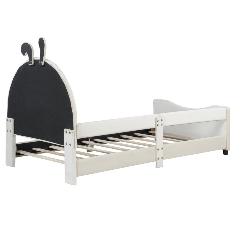 Lit de jour simple tapissier avec tête de lit en forme d'oreille de lapin, beige (OLD SKU: WF308907AAA)