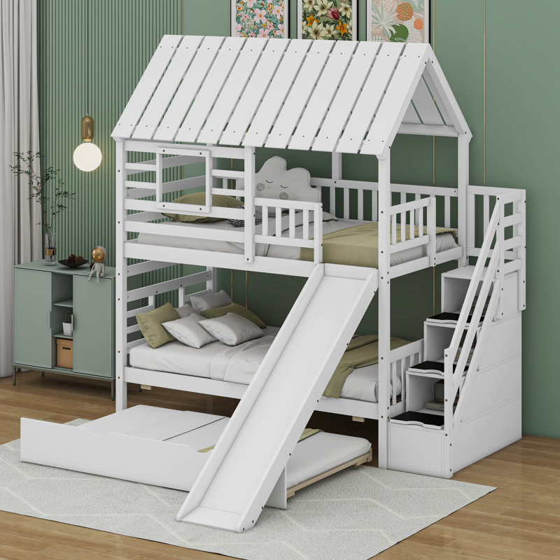Bahati Verity Loft Bed With Tent And Tower, Rustic Pinewood And MDF, White