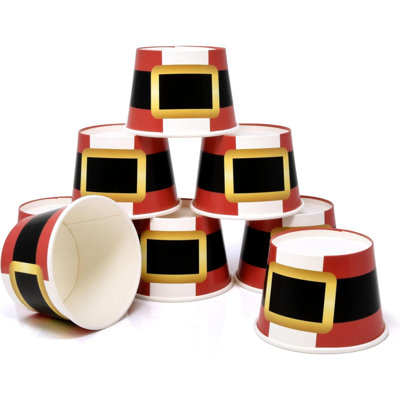 48 gobelets de Noël 10 oz. Ceinture de Noël en forme de père Noël, tasse de papier à dessert, bols à crème glacée, rouge, noir et blanc