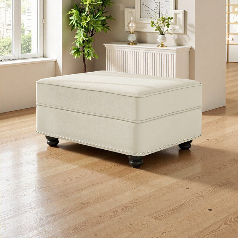 Repose-pieds en velours UnaMara pour le salon, repose-pieds multifonctionnel et table basse, Blanc beige