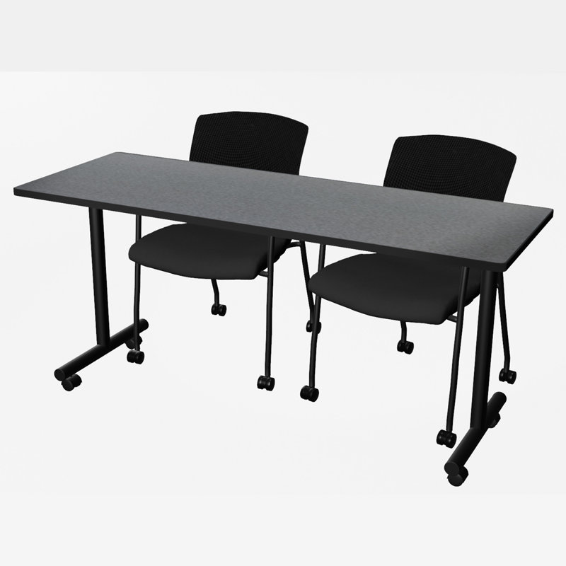 Xochitl Rectangle 2 Person Training Table and Chair Set with Casters, Gray, 29" H x 66" L x 24" W