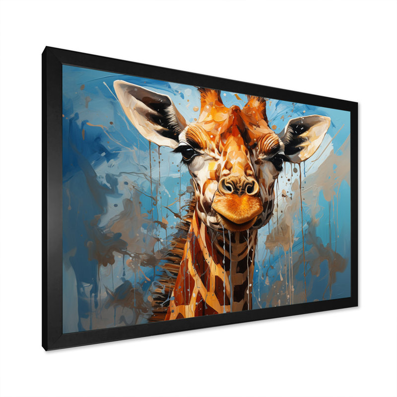 Collage animal girafe cobalt - imprimé, H 34 po x l 44 po x P 1,5 po, Cadre photo noir