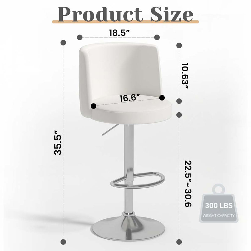 Swivel Adjustable Height Bar Stools Set of 2, White Seat/Silver Frame