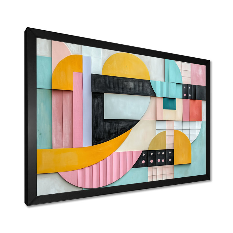 Blocs pastel ensoleillés - Tableau encadré géométrique rose, H 12 po x l 20 po, Cadre photo noir