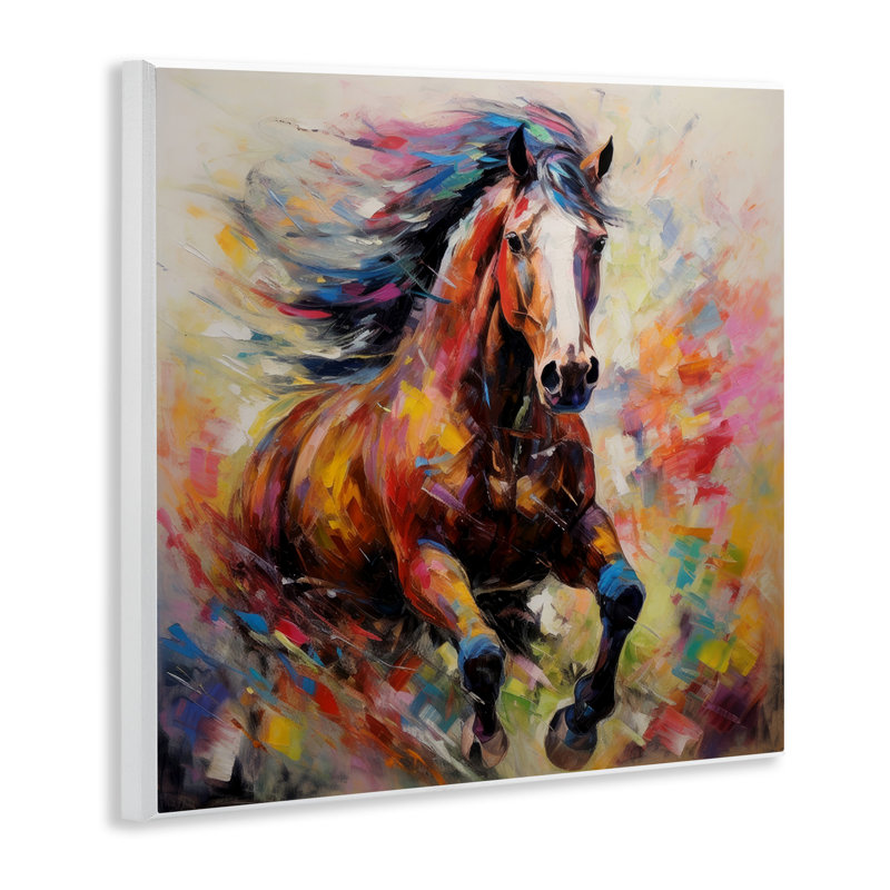 Cheval vif au galop, H 12 po x l 12 po x P 0,5 po, Toile tendue
