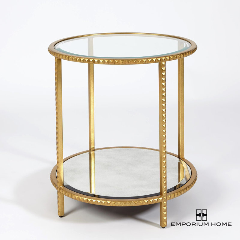 Emporium Home Glass End Table, 24.5" H x 24.5" W x 24.5" D, Gold
