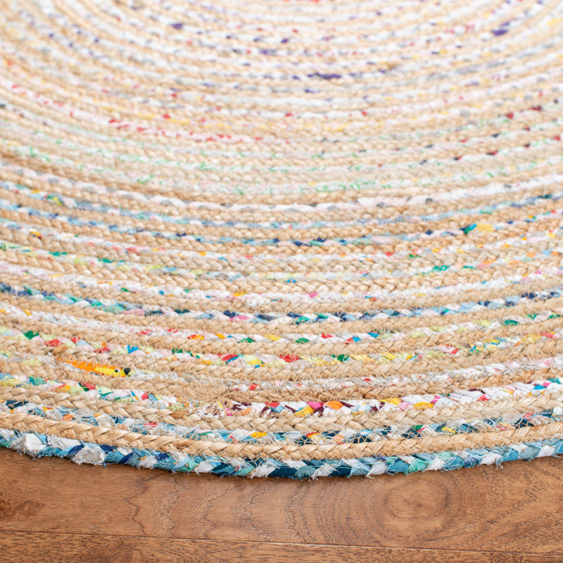Criddle Natural Fiber Hand Loomed Jute/Cotton Striped Rug in Taupe/Ivory, Round 3'