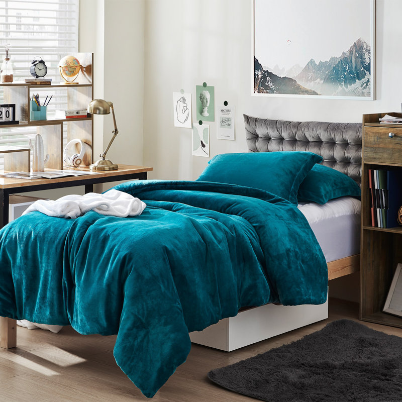 Twin Deep Lagoon Blue Plush Down Alternative Comforter Set