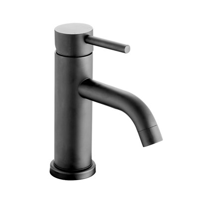 Robinet pour salle de bain à un trou - Noir mat, acier inoxydable, poignée de robinet de meuble-lavabo moderne, valve à cartouche
