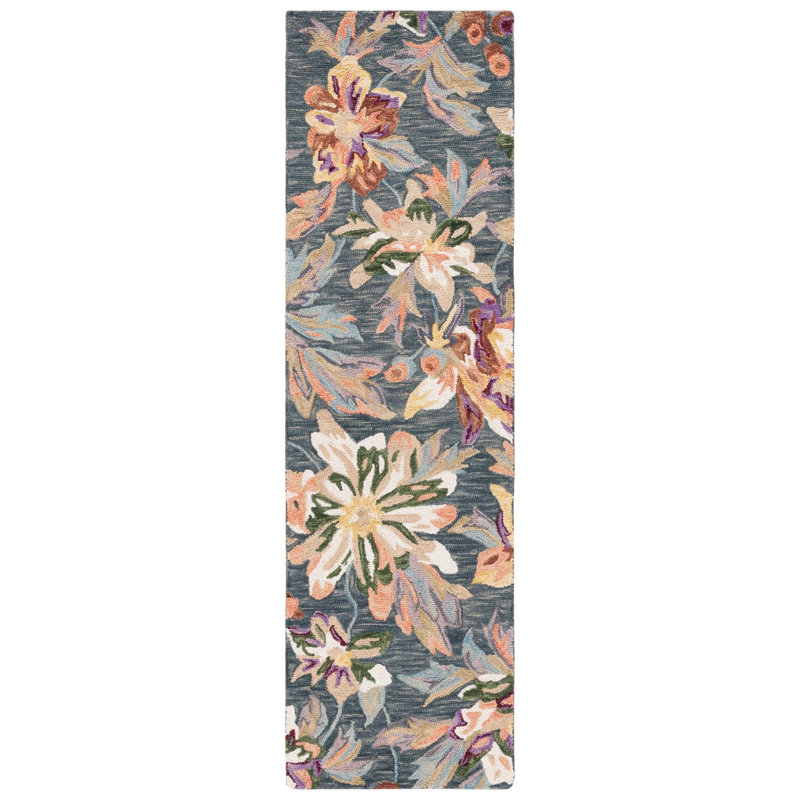 Kannin Hand Tufted Wool/Cotton Floral Rug in Gray/Violet, Runner 2'3" x 8'