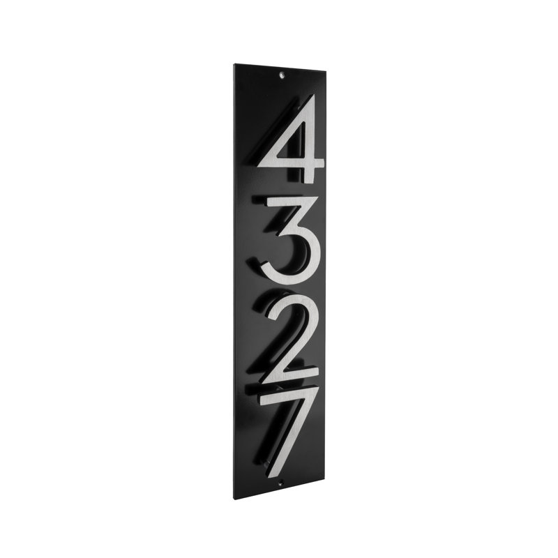 Floating Modern 3" Number Vertical Address Plaque (4 Digits), Black, Satin Nickel Two Tone, Yes