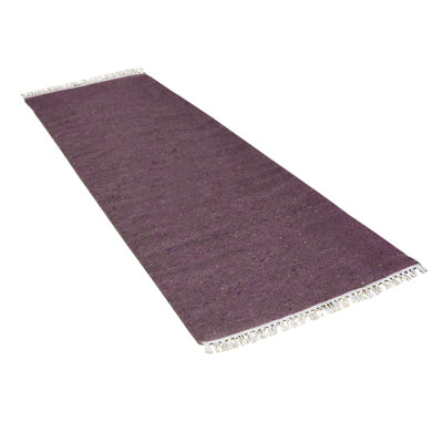 Hand Woven Solid Brown Cotton & Polyester Runner Indoor Area Rug