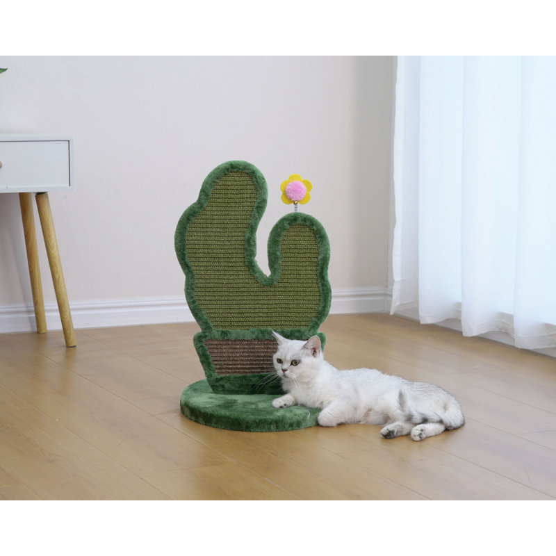 Green Sisal Cactus-Shaped Cat Scratcher with Flower Teaser