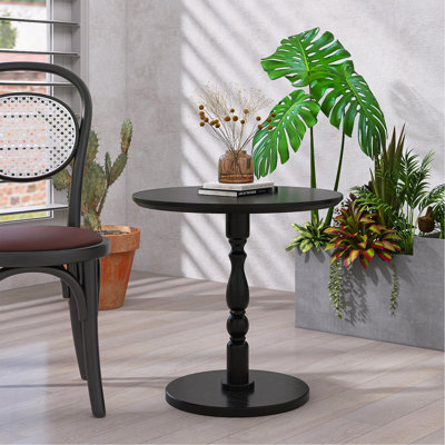 Table d'appoint ronde 23 po, table d'appoint ronde, petite table pour petits espaces, table de chevet d'appoint moderne avec pieds en bois massif pour le salon, la chambre à coucher, les coins et le bureau (noir)