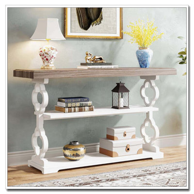 55" Farmhouse Sofa Table with 3 Storage Shelves