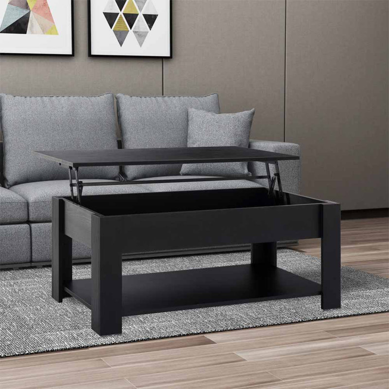 Table basse à plateau relevable avec rangement, Noir