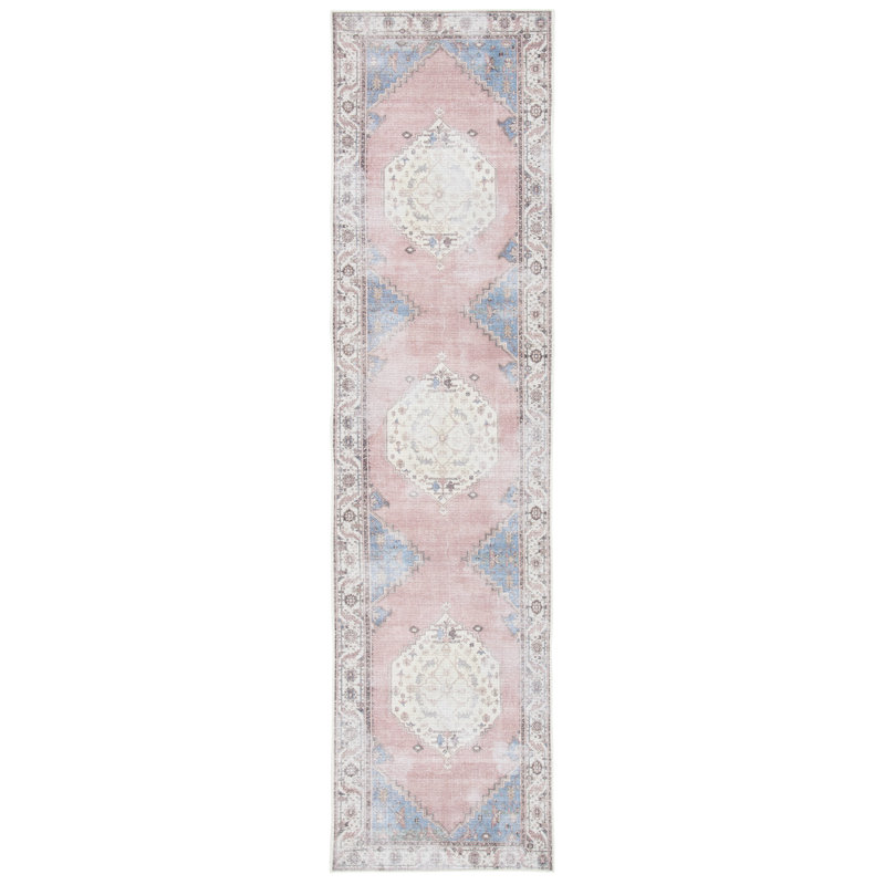 Tapis oriental ivoire / rose Adelene, Tapis de couloir 2 pi x 8 pi