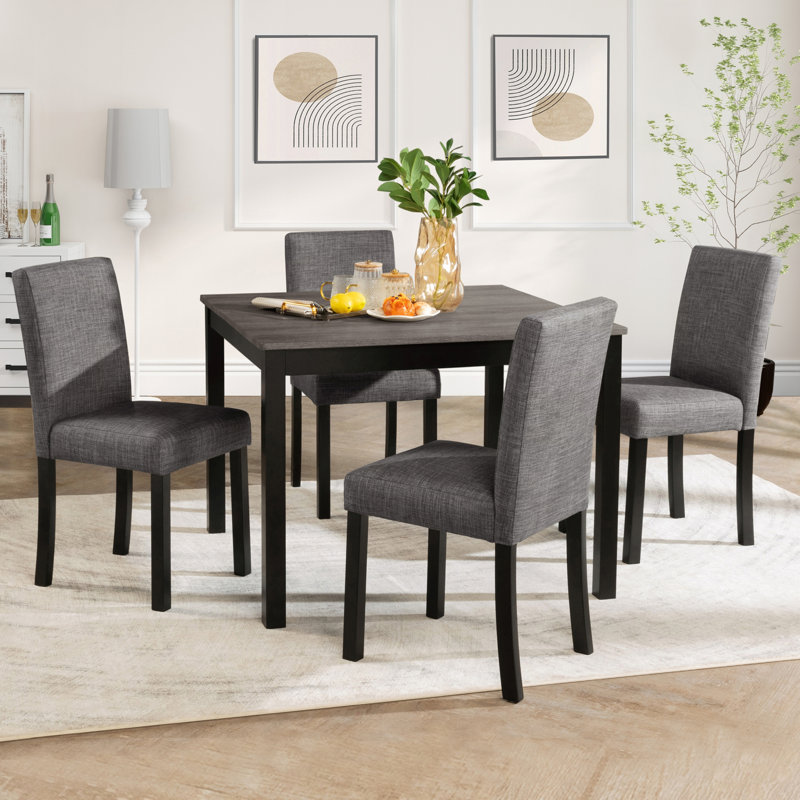 Ensemble de table de salle à manger 5 pièces avec 4 chaises, ensemble de table de salle à manger pour 4 avec chaises, ensemble de table de salle à manger en bois pour cuisine, salle à manger, gris clair et noir deux tons