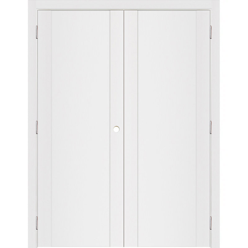 Double porte intérieure stratifiée blanc doux pré-suspendu Stile 001, 64 po x 80 po, S'ouvre à gauche vers l'intérieur