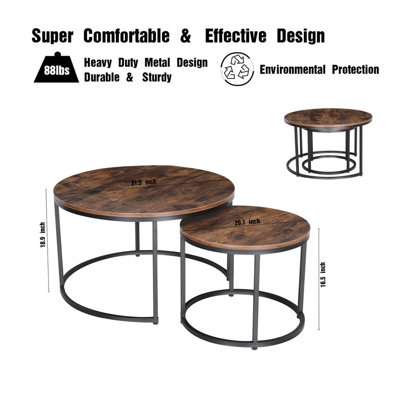 Oryan Frame Nesting Tables Set - 2-Tier Storage End Tables, Space Saving, Rustic Brown, Black