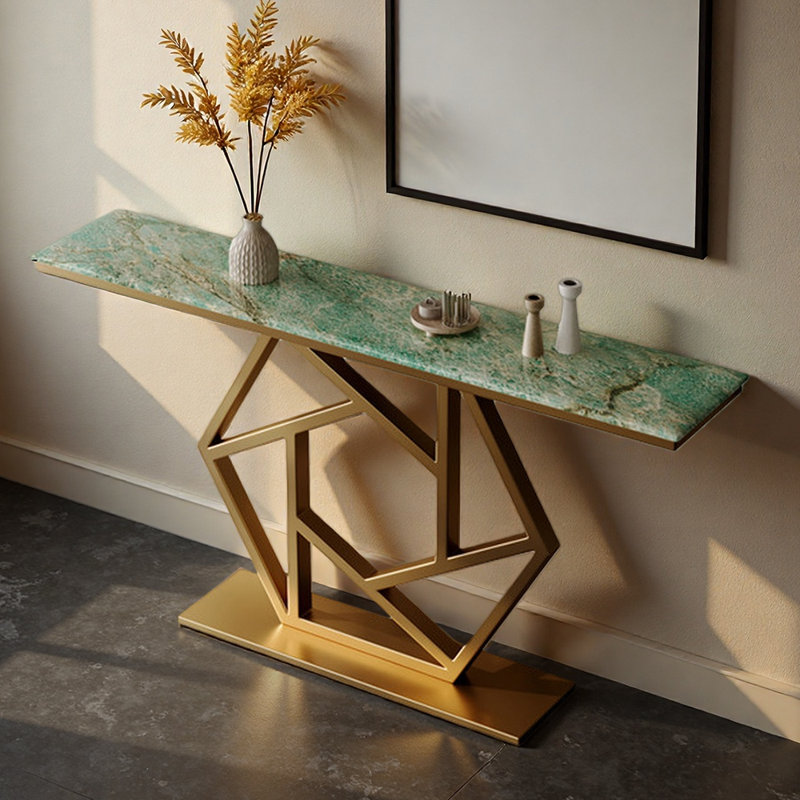 Console moderne et luxueuse haut de gamme, Vert/doré, 33.5" H x 63" W x 11.8" D