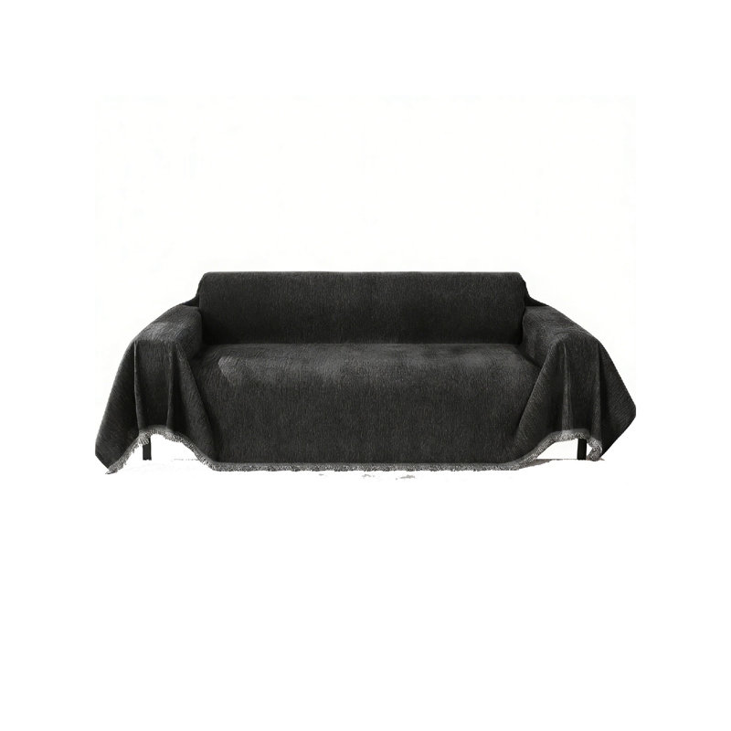 Box Cushion Sofa Slipcover, Chenille - Black