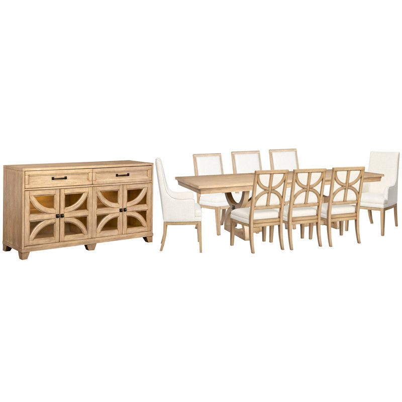 Table de salle à manger extensible à tréteaux avec 6 chaises d'appoint rembourrées 2 chaises et buffet