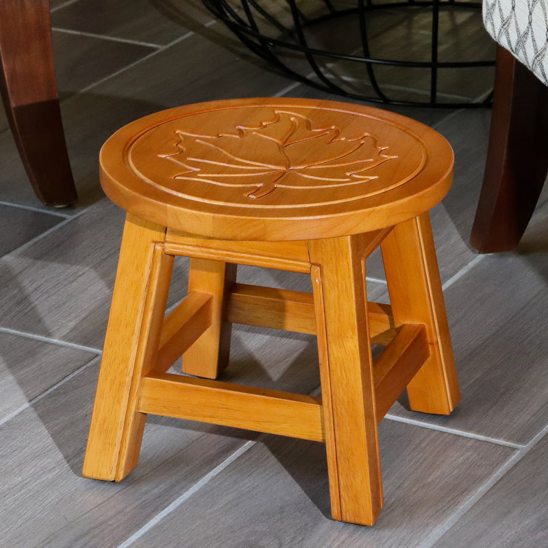 Marchepied en bois, finition naturelle, avec feuille d'érable accrocheuse, Naturel