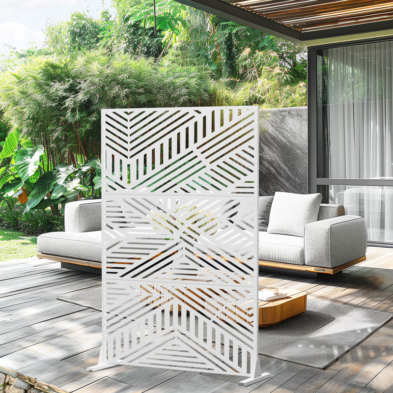 Paravent d'extérieur en métal, H 72 po x l 47 po x P 16 po, Blanc