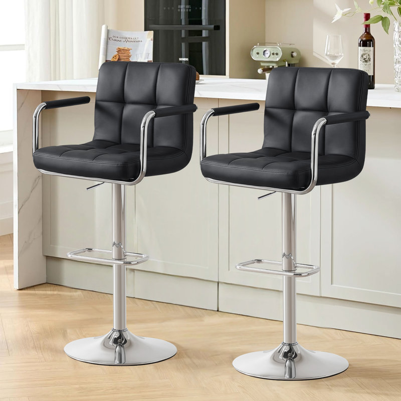 Penacook Swivel Adjustable Height Bar Stool, Silver, Black