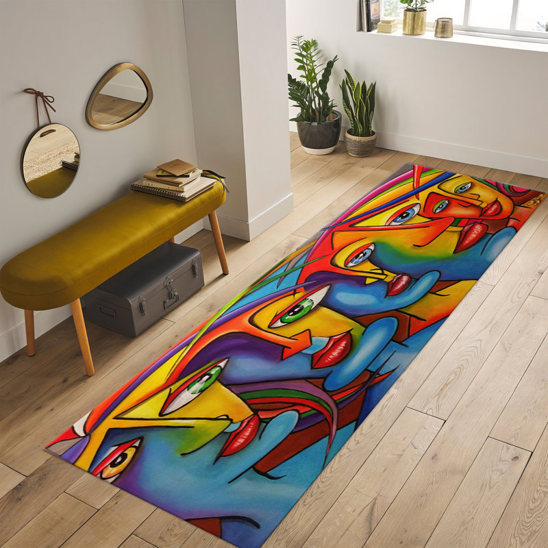 Vibrant Floral Print Non-Woven Thin Rug with Intricate Botanical Design for Indoor Use, Runner 3'3" x 6'7"