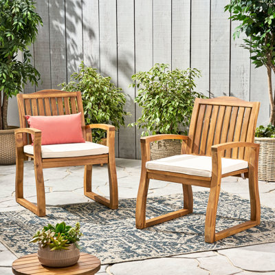 Fauteuils en bois - fondu, l 24,75 po x P 26,75 po, h 35 po, paire de chaises de salle à manger, coussin crème, l 26,75 po