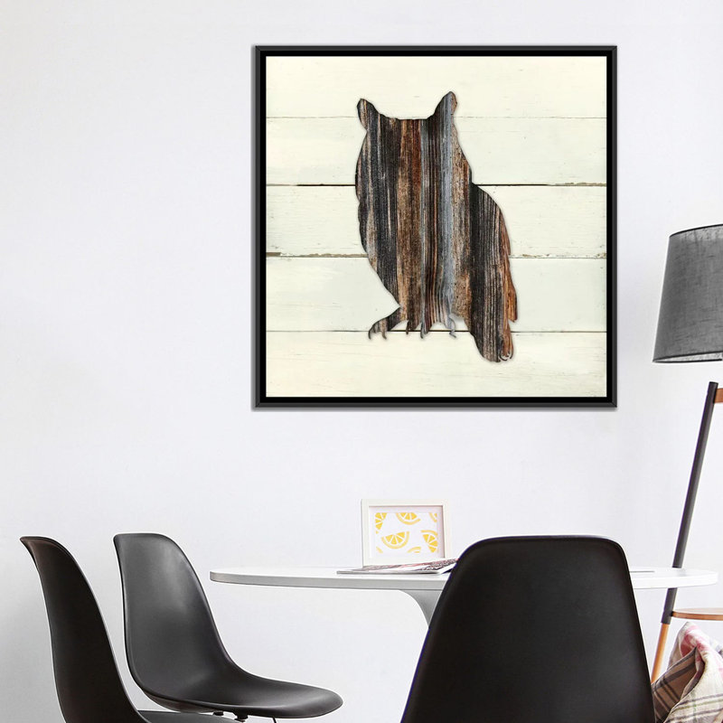 « forestières hibou », impression sur toile, H 18 po x l 18 po x P 1,5 po, Toile avec cadre noir, Pas de tapis