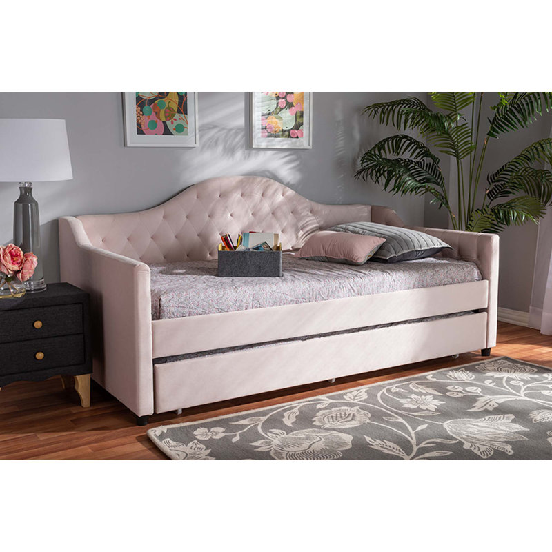 Lit de jour avec couchette Freya, Simple, Rose clair
