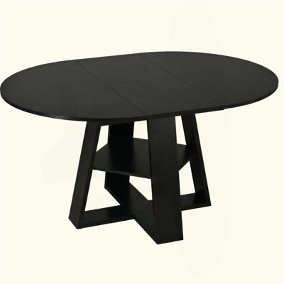 Extendable Round Dining Table For 4-8,Modern Kitchen Oval Dining Table With Removable Leaves Space Saving,Wood Base With Storage Shelf For Kitchen Liv