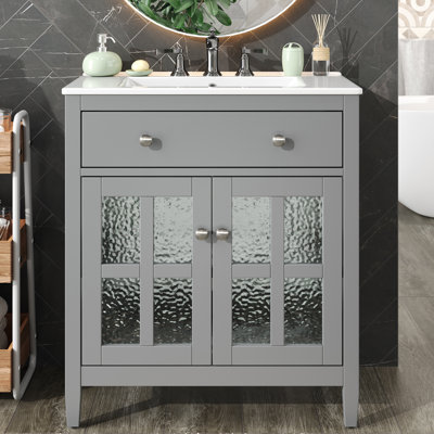 30" Freestanding Bathroom Vanity With Ceramic Top
