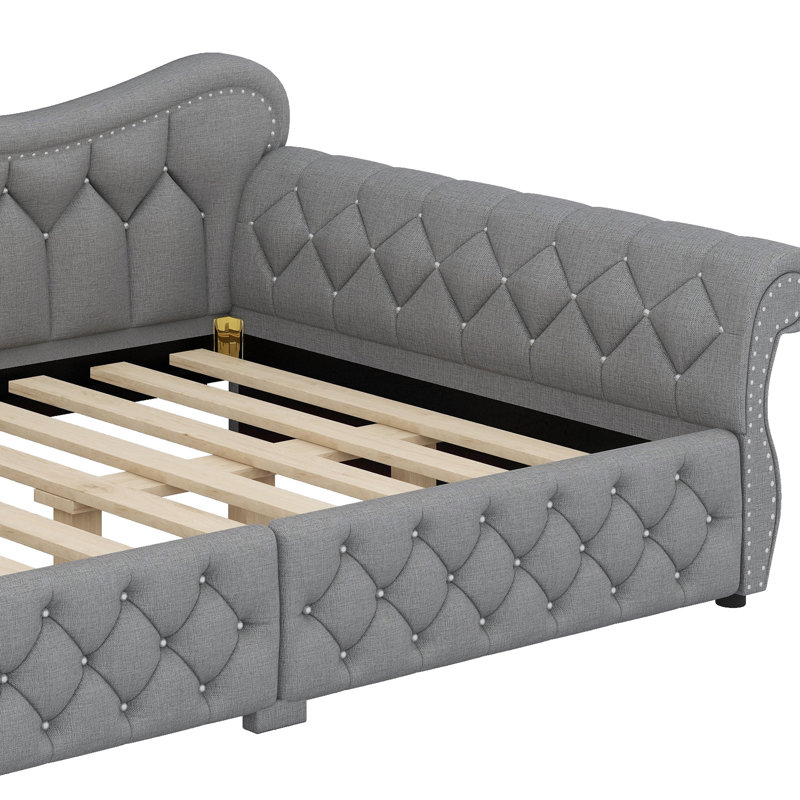 Contemporary Upholstered Daybed Featuring Ambient LED and Decorative Studs, Gray