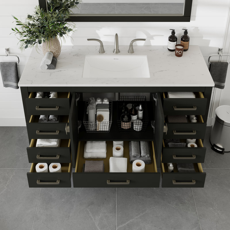 Minnich 54"W X 22"D Espresso Bathroom Vanity With White Carrara Quartz Countertop And Undermount Porcelain Sink