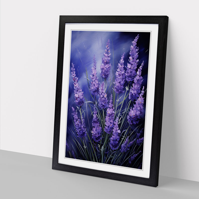 Lavender Flower Realism - Single Picture Frame Print on Wood, 64cm H x 46cm W x 2cm D, Black Framed
