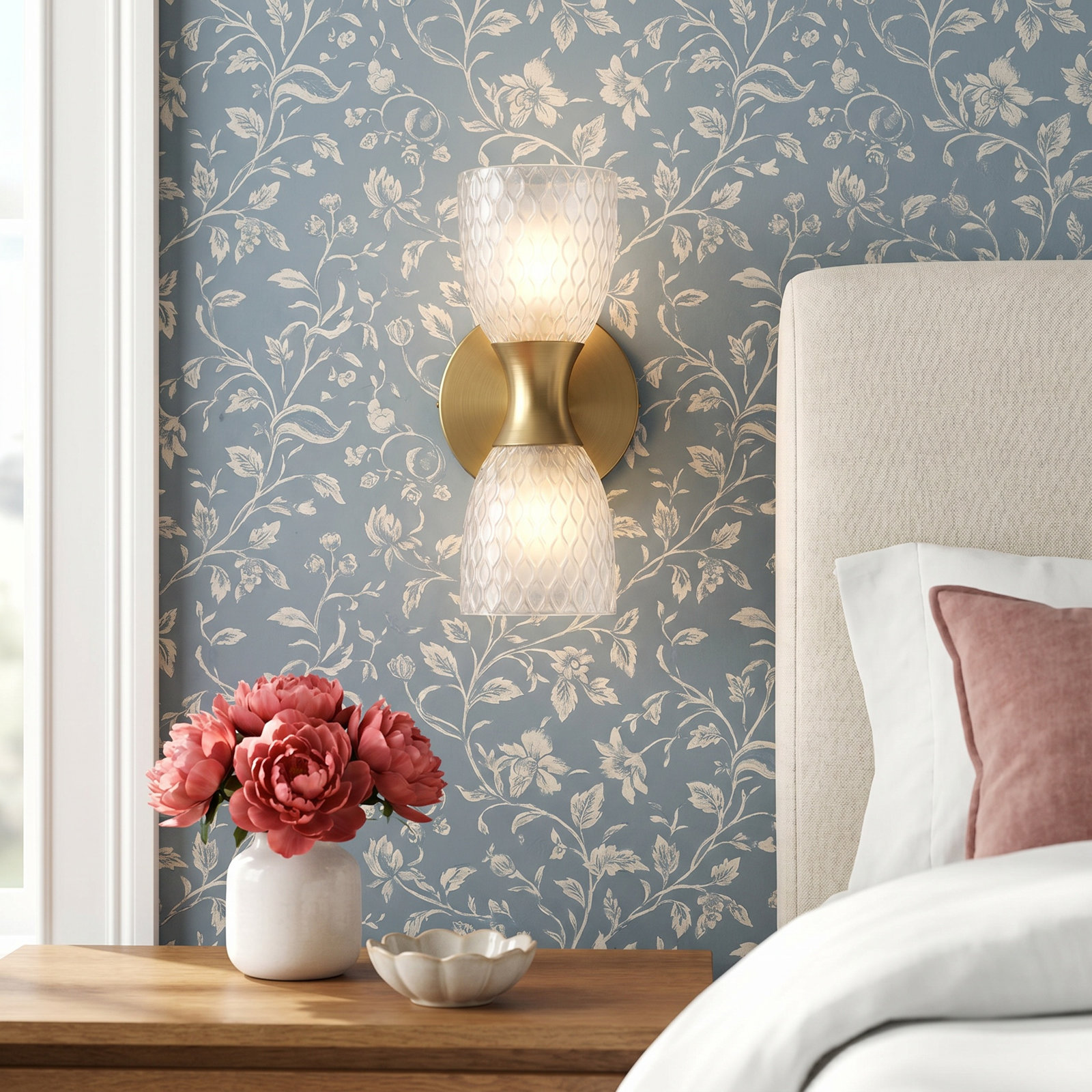 2 Light Glass Dimmable Armed Sconce