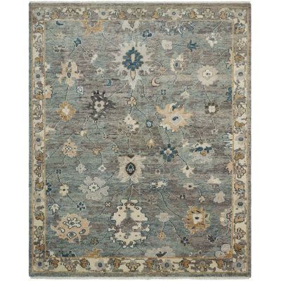 Hari Slate Petal Wool Hand-Knotted Area Rug