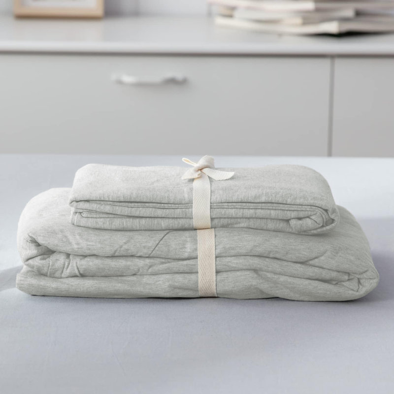 Jersey Knit Fitted Sheet, Silver, Kingsize (5')