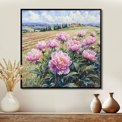 Pivoines par le champ de cultures I - pivoines, art mural