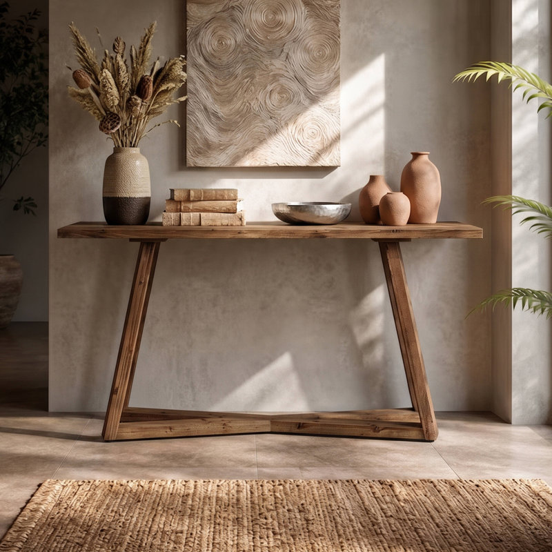 63-inch Solid Wood Console Table With X‑shaped Base