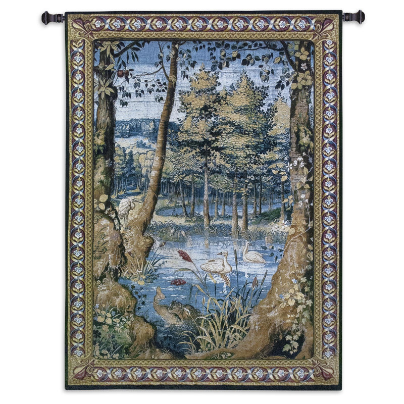 Tapisserie verdure avec animaux, H 53 po x l 40 po - coton