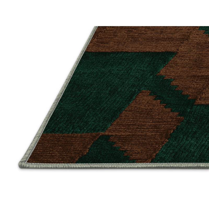 Machine Washable Checkered Green Area Rug