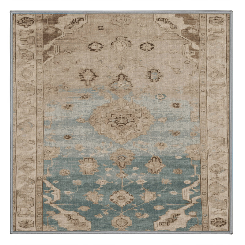 Machine Washable Overdyed Gray Area Rug, Square 5'